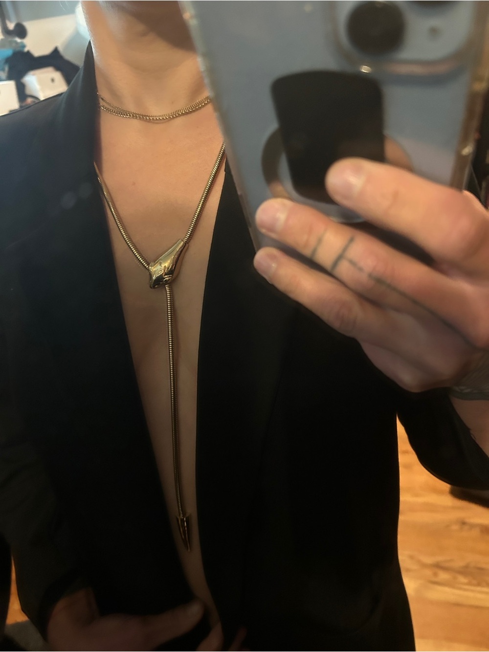 Gold Drop Lariat Snake Head Necklace - Sleek Women's Jewelry